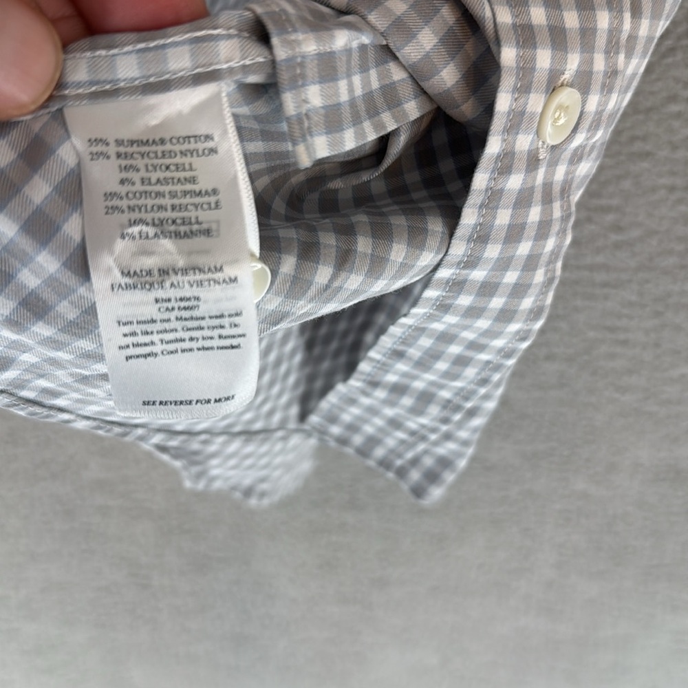 Faherty Gray & White Checkered Button Down Long S… - image 8